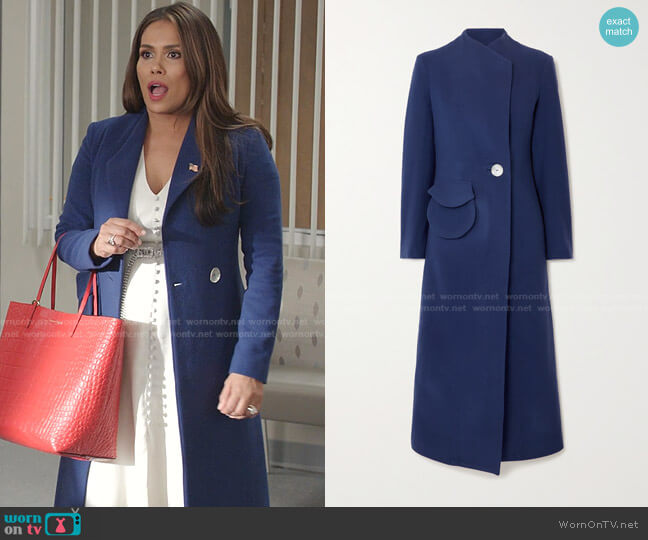 Natasha Wool-Felt Coat by Usisi Sister worn by Cristal Jennings (Daniella Alonso) on Dynasty