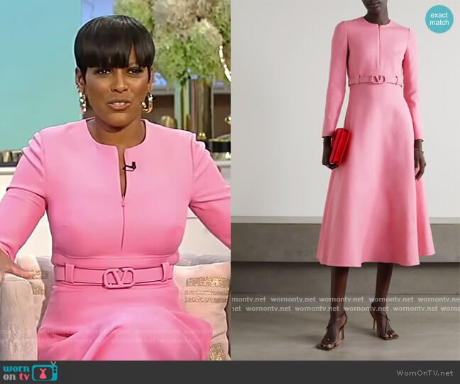 Belted wool and silk-blend crepe dress by Valentino worn by Tamron Hall on Tamron Hall Show