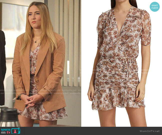 Dakota Ruched Floral Silk Dress by Veronica Beard worn by Amanda Carrington (Eliza Bennett) on Dynasty