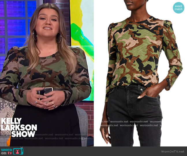 Porter Camo Baseball Tee by Veronica Beard Jeans worn by Kelly Clarkson on The Kelly Clarkson Show