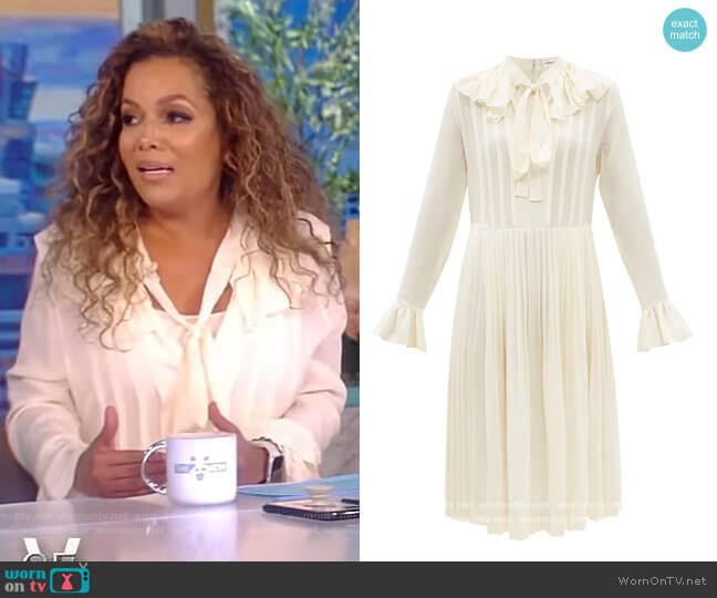 Pussy-bow silk crepe de Chine Dress by Victoria Beckham worn by Sunny Hostin on The View