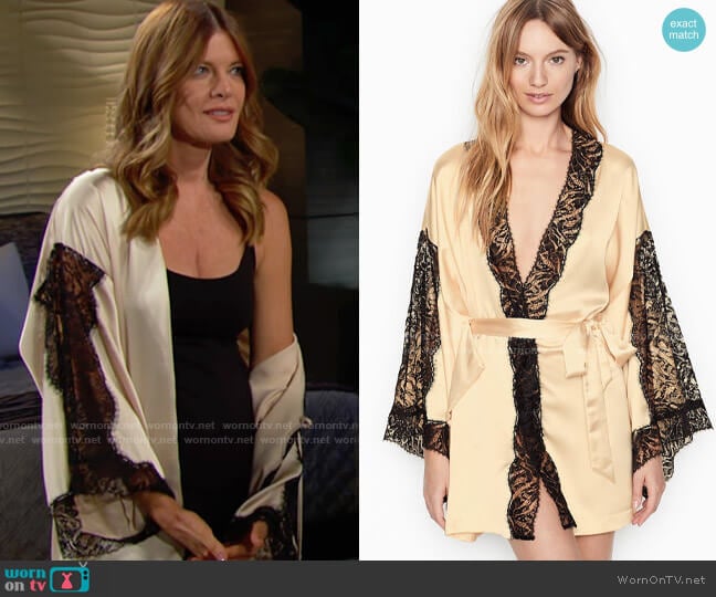 Victorias Secret Kimono with Lace worn by Phyllis Summers (Michelle Stafford) on The Young and the Restless