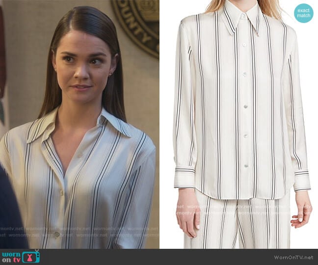 Stripe Button Up Blouse by Vince worn by Callie Foster (Maia Mitchell) on Good Trouble