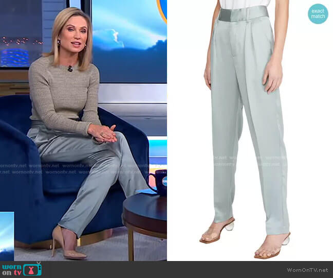 WornOnTV: Amy’s green ribbed sweater and satin pants on Good Morning ...