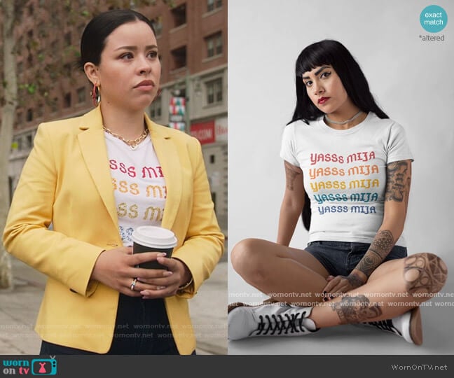 Yasss Mija T-Shirt by Yas Mija worn by Mariana Foster (Cierra Ramirez) on Good Trouble