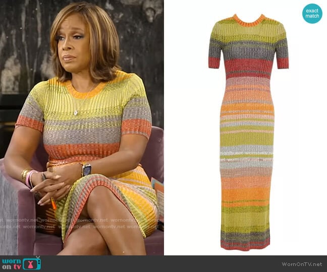 Zimmermann Brightside striped ribbed-knit midi dress worn by Gayle King on CBS Mornings