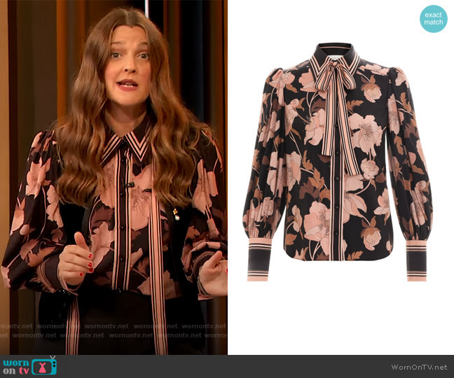 Concert Peonies Shirt by Zimmermann worn by Drew Barrymore on The Drew Barrymore Show