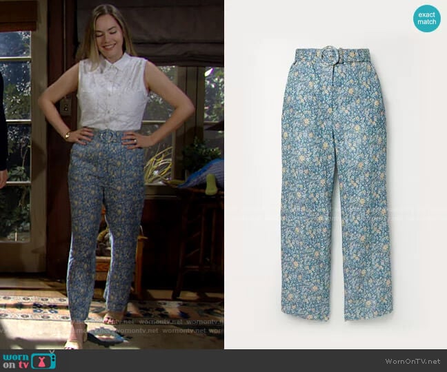 Zimmermann Carnaby Belted Crop Flare Pants worn by Hope Logan (Annika Noelle) on The Bold and the Beautiful