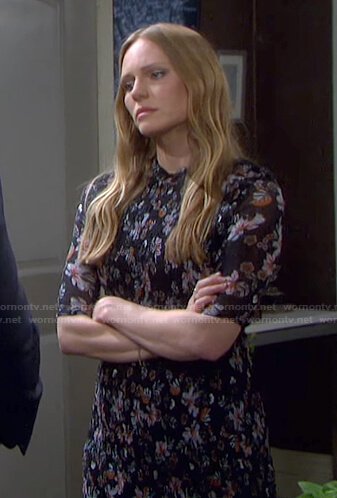 Abigail's black floral print midi dress on Days of our Lives