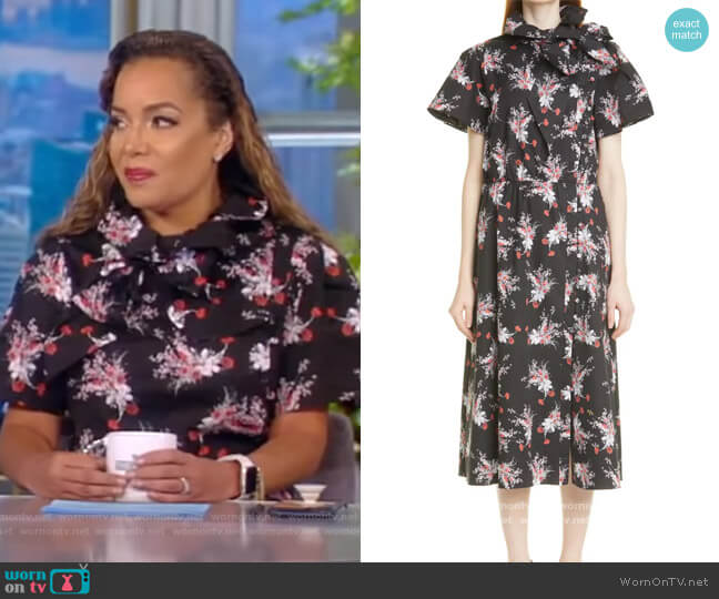 Poppy Print Bow Neck Cotton Stretch Poplin Midi Dress by Adam Lippes worn by Sunny Hostin on The View