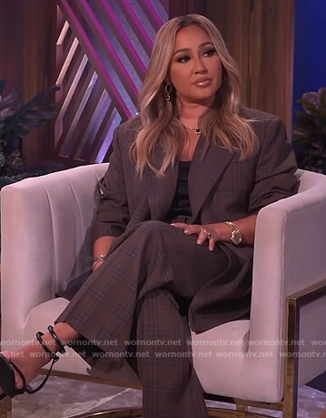 Adrienne’s brown plaid blazer and pants on The Real