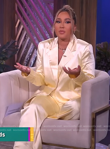 Adrienne’s yellow satin blazer and pants on The Real