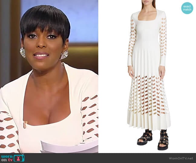 Square-Neck Laser-Cut Pleated Maxi Dress by Alaia worn by Tamron Hall on Tamron Hall Show