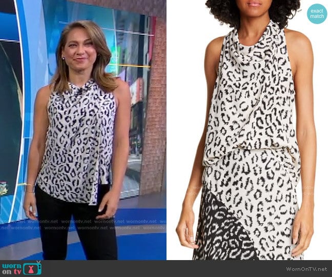 Ella Leopard Print Silk Top by A.L.C. worn by Ginger Zee on Good Morning America