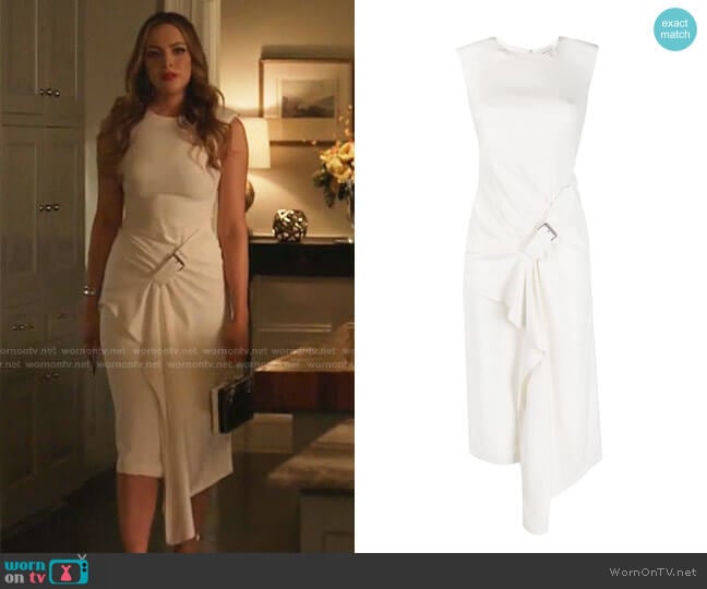 Buckle-Detail Drape-Front Dress by Alexander Mcqueen worn by Fallon Carrington (Elizabeth Gillies) on Dynasty