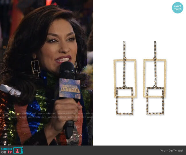 Alexis Bittar Crystal Encrusted Brutalist Link Post Earrings worn by Alison Namazi (Janina Gavankar) on The Morning Show