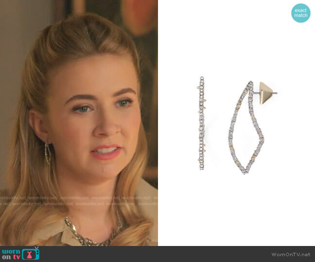 Pave Crystal-Encrusted Thorn Drop Earrings by Alexis Bittar worn by Amanda Carrington (Eliza Bennett) on Dynasty