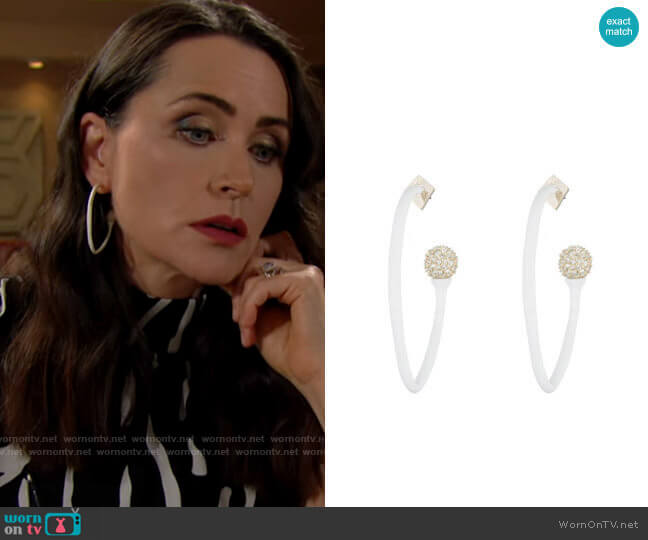 Alexis Bittar Pave Detail Hoop Earrings worn by Quinn Fuller (Rena Sofer) on The Bold and the Beautiful