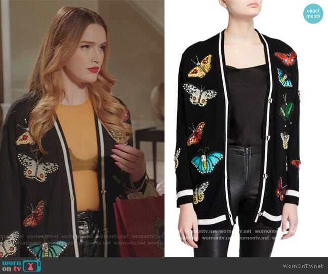 Bradford Embroidered Grandpa Cardigan by Alice + Olivia worn by Kirby Anders (Maddison Brown) on Dynasty