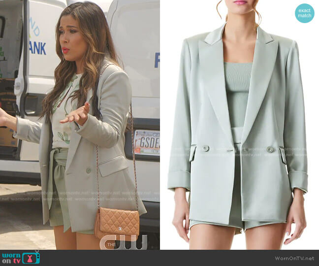 Justin Satin Roll-Cuff Blazer by Alice + Olivia worn by Cristal Jennings (Daniella Alonso) on Dynasty