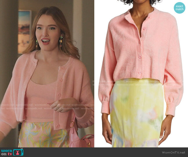 Sylvie Fuzzy Cropped Cardigan by Alice + Olivia worn by Kirby Anders (Maddison Brown) on Dynasty