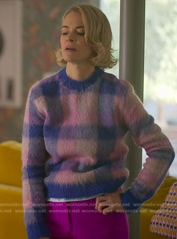 Alice’s blue and pink checked sweater on The L Word Generation Q