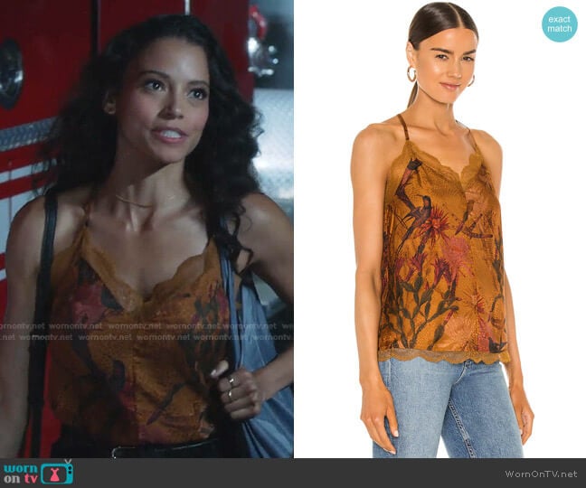 Wornontv Ana Flores S Orange Floral Lace Trim Cami On 9 1 1 Clothes And Wardrobe From Tv