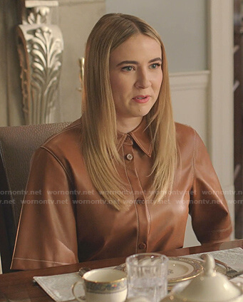 Amanda's brown leather shirtdress on Dynasty