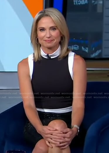 Amy’s black and white sleeveless top on Good Morning America