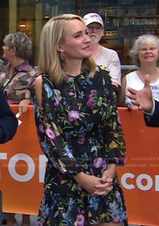 Andrea Canning’s black floral button-sleeve mini dress on Today