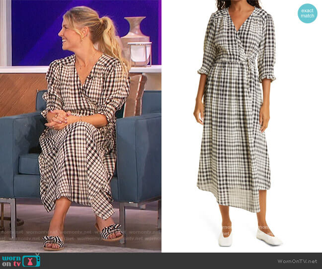 Lucinda Plaid Cotton Wrap Midi Dress by Apiece Apart worn by Amanda Kloots on The Talk