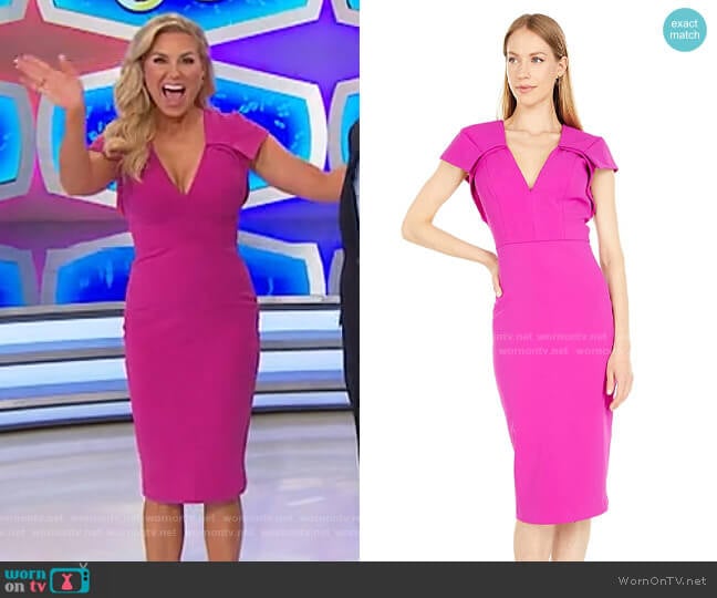 Badgley Mischka V-Neck Cap Sleeve Shift Dress worn by Rachel Reynolds on The Price is Right