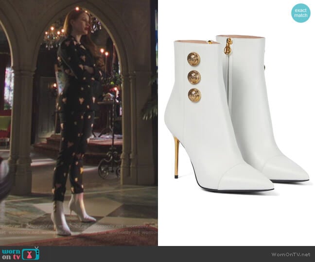 Roni leather ankle boots by Balmain worn by Cheryl Blossom (Madelaine Petsch) on Riverdale