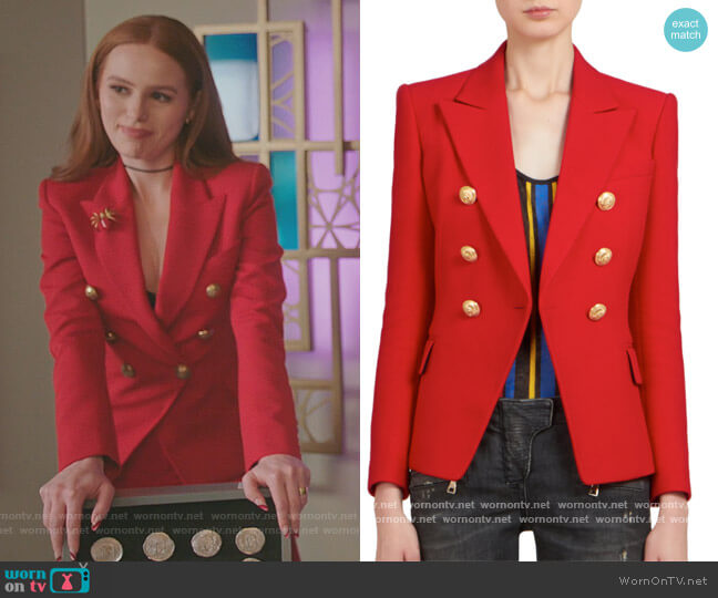 Double Breasted Blazer by Balmain worn by Cheryl Blossom (Madelaine Petsch) on Riverdale