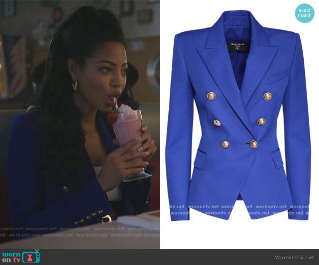 Double Breasted Wool Blazer by Balmain worn by Camille Hyde on Riverdale