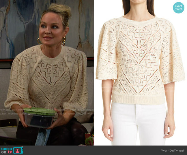 ba&sh Claire Pointelle Sweater worn by Sharon Newman (Sharon Case) on The Young and the Restless