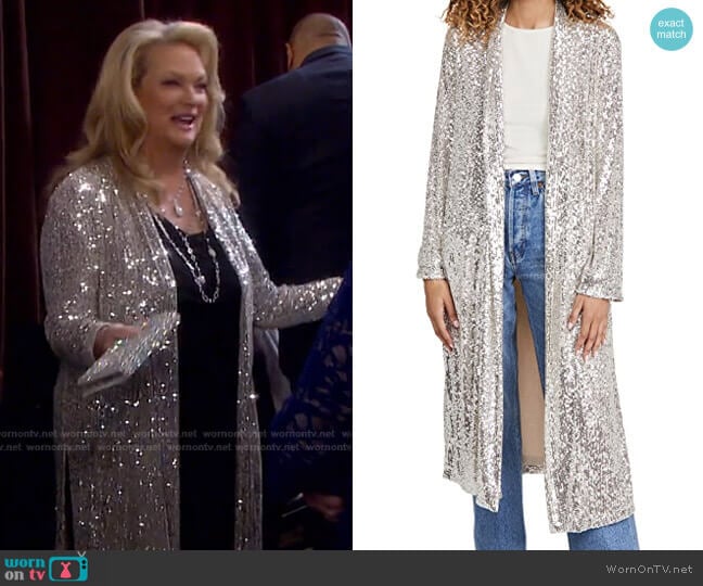 Glitter Bomb Duster by BB Dakota worn by Anna DiMera (Leann Hunley) on Days of our Lives