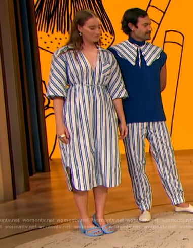 Isabelle Chaput’s blue stripe dress on The Drew Barrymore Show