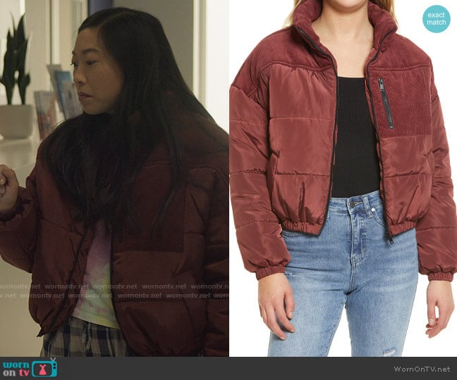 Bp. Mix Media Puffer Jacket worn by Nora Lum (Awkwafina) on Awkwafina is Nora From Queens