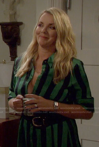 Carrie Brady’s green striped shirtdress on Days of our Lives: Beyond Salem