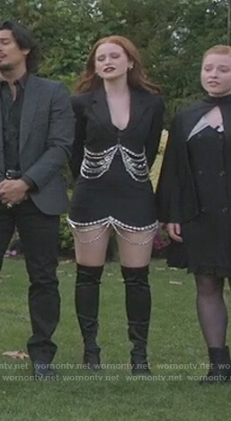 Cheryl's black embellished jacket and skirt on Riverdale