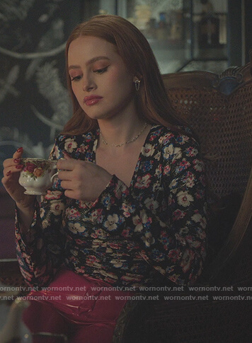 Cheryl’s black floral ruched top on Riverdale