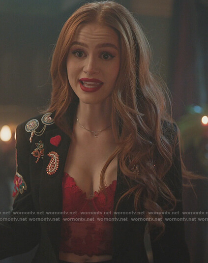 Cheryl’s black embroidered blazer on Riverdale