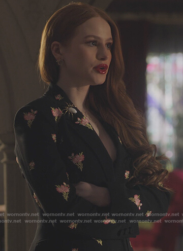 Cheryl’s black floral embroidered blazer on Riverdale