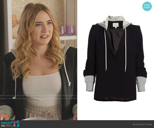 Khloe Hooded Blazer Jacket by Cinq a Sept worn by Amanda Carrington (Eliza Bennett) on Dynasty