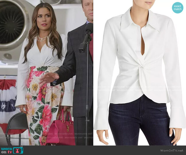 Mckenna Twist-Front Blouse by Cinq a Sept worn by Cristal Jennings (Daniella Alonso) on Dynasty