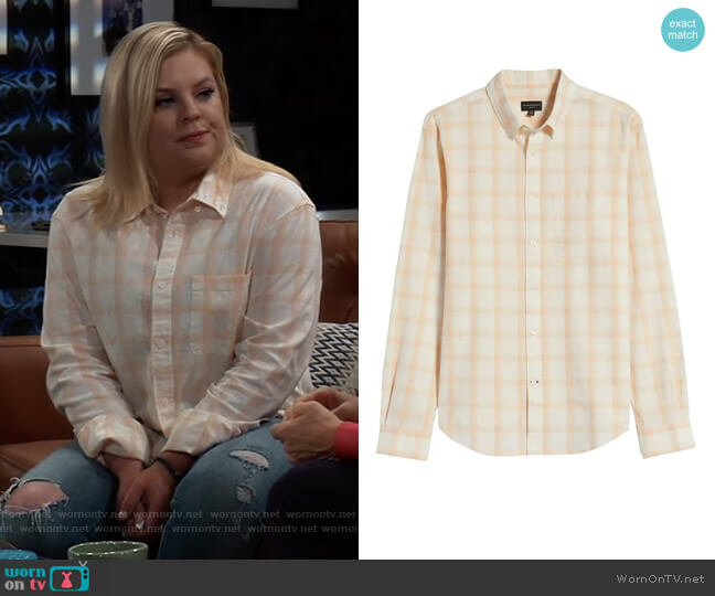 Plaid Stretch Button-Down Shirt by Club Monaco worn by Maxie Jones (Kirsten Storms) on General Hospital