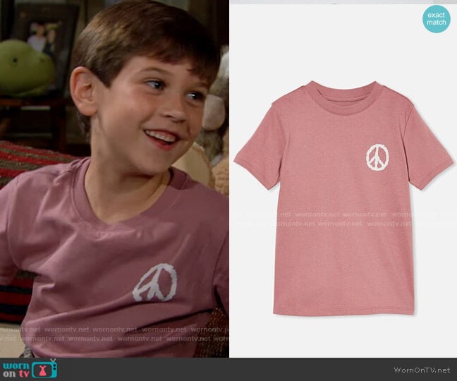 Cotton On Max Skater Short Sleeve Tee in Dusty Berry / Peace Sign worn by Douglas on The Bold and the Beautiful