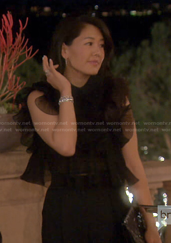 Crystal's black ruffle top on The Real Housewives of Beverly Hills