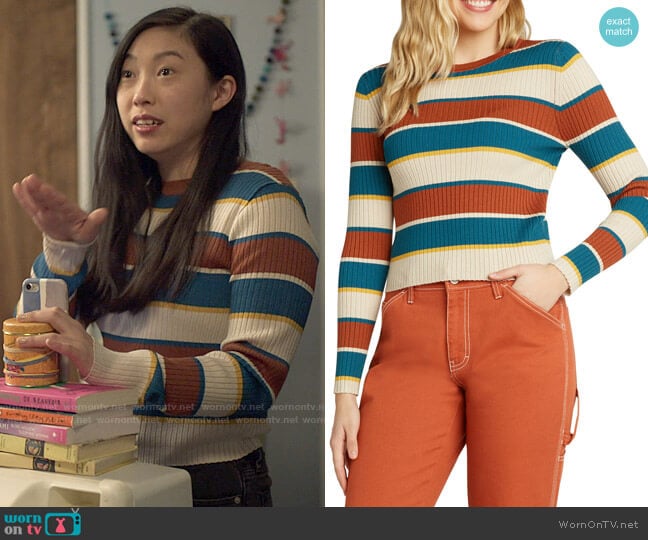 Dickies Striped Rib Crew Sweater worn by Nora Lum (Awkwafina) on Awkwafina is Nora From Queens